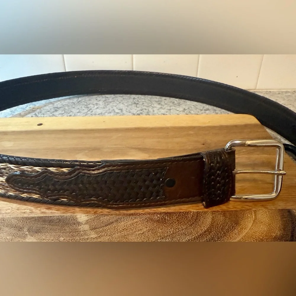 Grant’s Leather | Men’s/Unisex Western Leather Belt w/Woven Horse Hair, Size 46